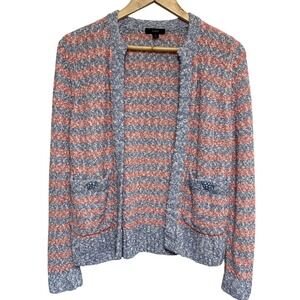 J. Crew Womens Open Front Textured Cardigan Sweater Small Preppy Striped Grandma